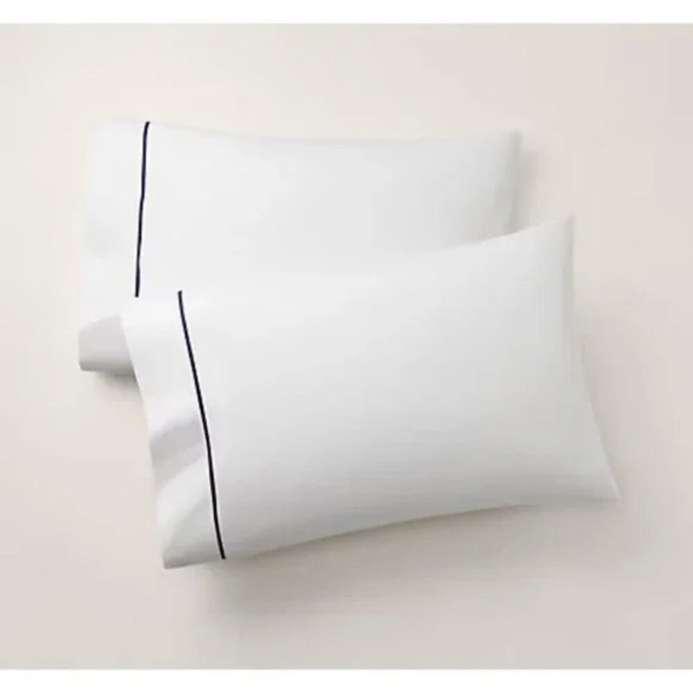 Ralph Lauren Organic Cotton Palmer STANDARD Pillowcases Polo Navy trim Set of 2